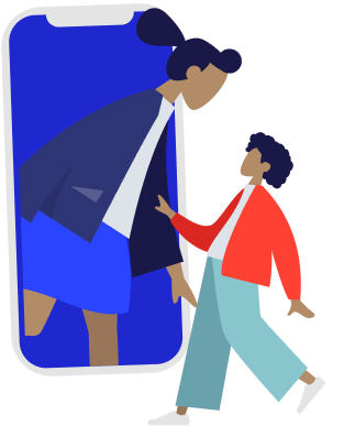 girl meet friend illustration